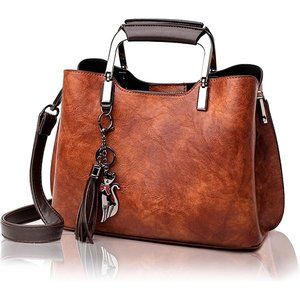 Women Brown Leather Top-Handle Purse